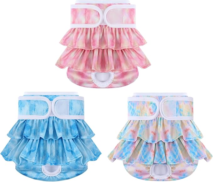 Reusable Dog Diapers Female 3 Pack Doggie Diapers for Period Heat Incontinence Puppy Training (X-Small, Watercolor)