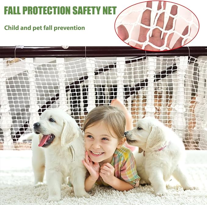 Safety Rope Net for Kids,Knotless Fence Net for Balcony Stairway Guard,Outdoor Terrace Decoration Pet Anti-Fall Rope Netting,Baseball Sports Netting(Size:2M*6M(6.5FT*19.7FT),Color:White)