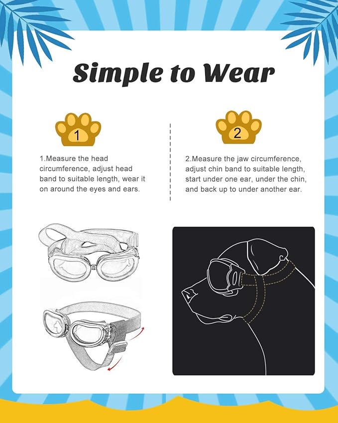 Lewondr Dog Sunglasses Small Breed, Dogs Goggles UV Protection Doggles for Small Dogs Doggie Eye Protection with Adjustable Strap Windproof Anti-Fog Sunglasses for Small Doggy
