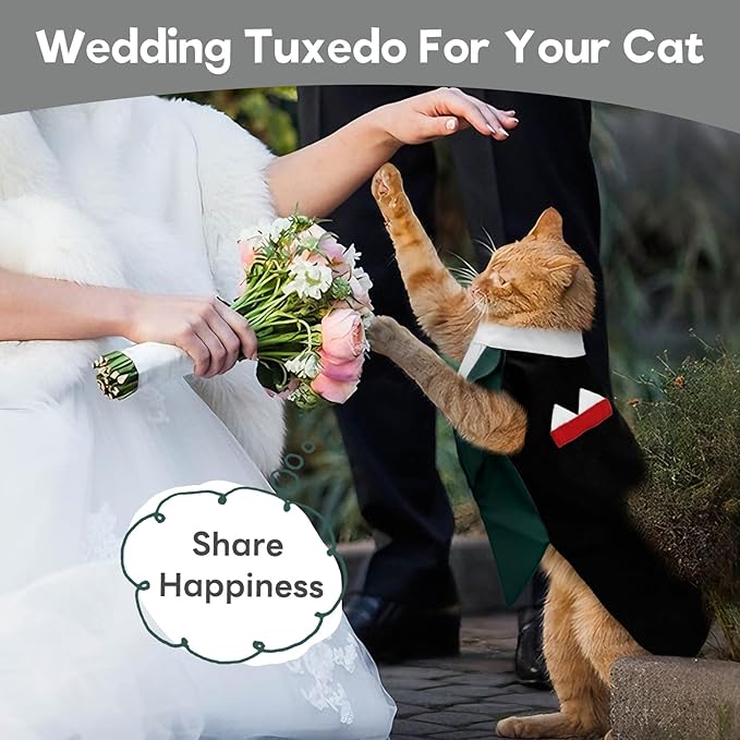 Cat Tuxedo Suit, Stylish Cat Tuxedo Outfit Formal Suit, Kitten Formal Attire Wedding Birthday Onesie Costume for Male Girl Hairless Cats, Pet Fashion Apparel Fancy Clothes, Grey, L