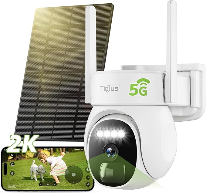 2.4G/5G Security Cameras Wireless Outdoor, 2K Solar Camera for Home Security, Battery Powered, 360° PTZ/Color Night Vision/2Way Talk/Compatible with Alexa/IP66 Waterproof
