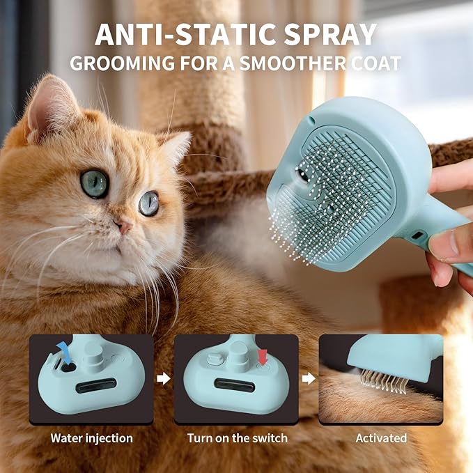 3-in-1 Self-Cleaning Pet Brush for Shedding - Removes Static and Loose Hair from Dogs and Cats (Blue)