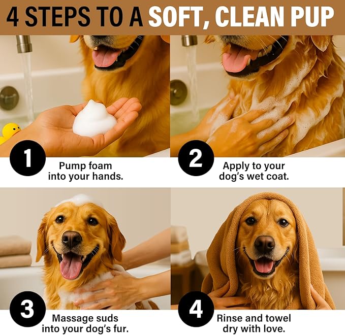 Luxe Foaming Dog Shampoo – Gentle, Moisturizing Pet Wash for Dry & Sensitive Skin – Skin Soothing, Odor Control, Shiny Healthy Coat – 8 fl oz (Amber Sandalwood)