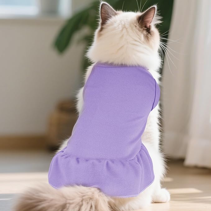 Dog Dresses Cat Skirt Solid Color Dog Clothes Summer Sleeveless Puppy Girl Clothes for Small Pet Dogs Cats (Light Purple, X-Small)