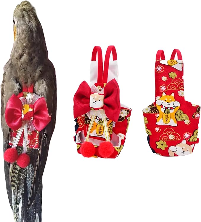 Bird Flight Suits Diapers, Parrot Flight Suits Diapers for Monk Parakeets, Cockatiels Flight Suits, Parrot Clothes, Bird Training Nappy Suit Liners Clothes (M, Red-D)