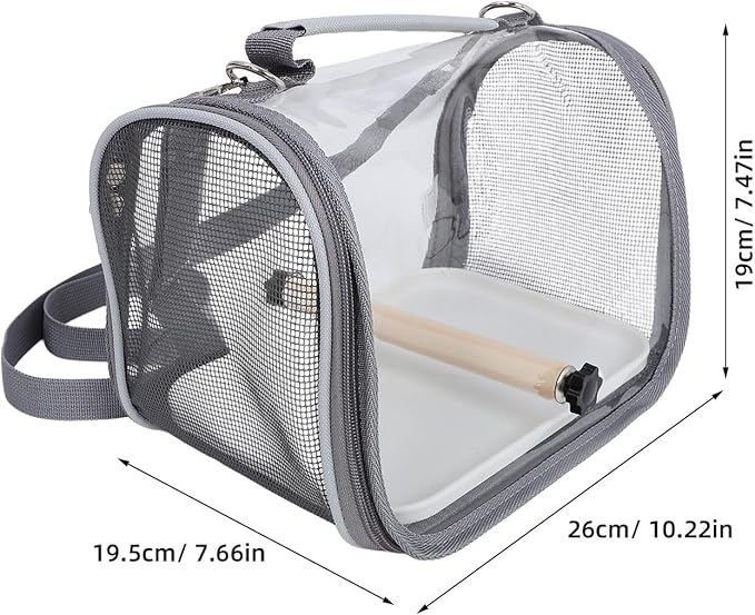 Portable Small Bird Travel Cage Carrier with Perch, Lightweight Handheld Bird Carrier Bag for Parakeets and Parrots, Grey Compact Pet Travel Cage for Outdoor Trips