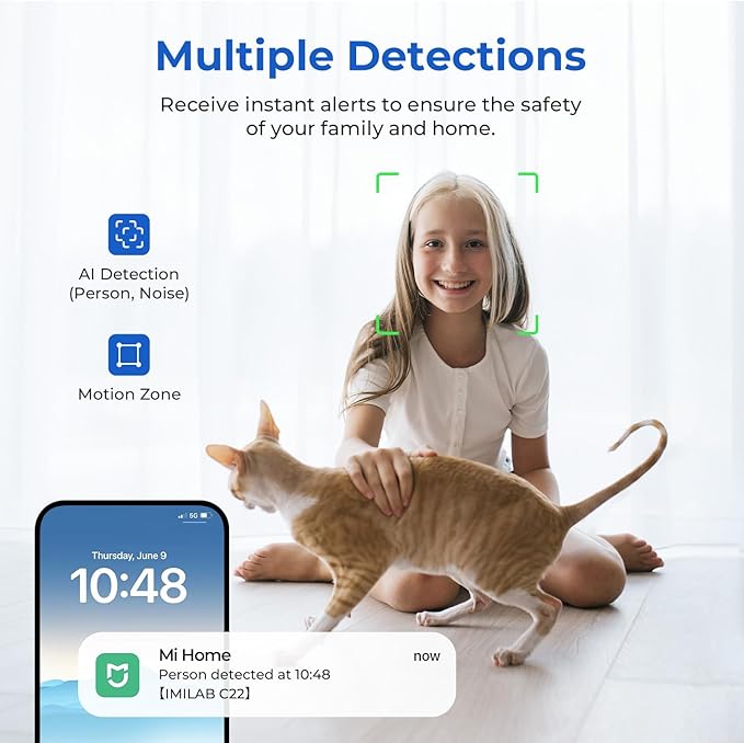 IMILAB C22 3K Security Indoor Camera - 360° View Home Camera with Color Night Vision for Baby/Pet Monitor, Plug-in 2.4Ghz WiFi 6 Inside Cam, 2-Way Audio, AI Detection, Local/Cloud Storage(Black)