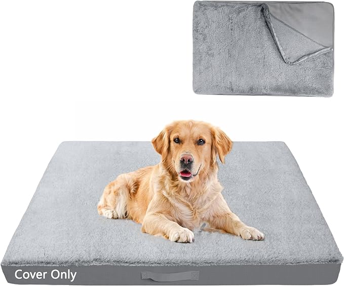 COSHNIBI Dog Bed Covers Replacement Washable,Waterproof Bed Covers Soft Plush Replacement with Zipper & Removable for Dog/Cat 44''Lx32''Wx4''H-Grey