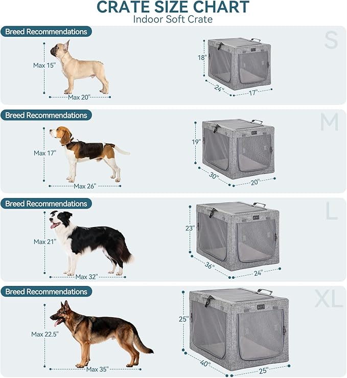 PETSFIT Portable Dog Crate for Large Dogs, – 40" Soft Dog Travel Crates with Lockable Zippers & Thicken Mat, Adjustable Patented Spiral Steel Frame, Collapsible Kennel for Indoor & Outdoor