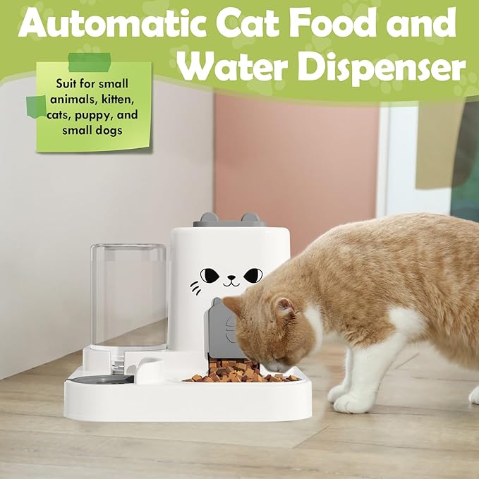 1.6L Auto Gravity Pet Feeder and 0.6L Water Dispenser Set, Automatic Cat Food and Water Dispenser, Gravity Pet Feeder for Small Medium Dog Puppy Cat Kitten (Gray)