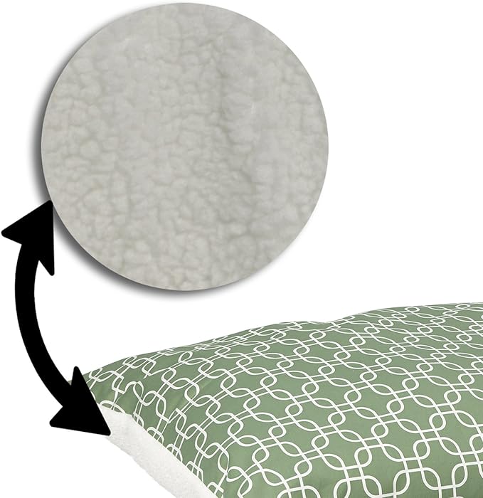 MidWest Homes for Pets PF3648T-FGR Over-Stuffed Dog Bed, Large, 36 x 48, Large Dog Breed, Green Geometric Pattern