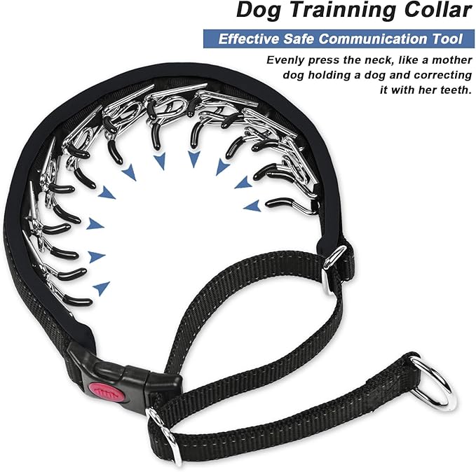 Martingale Collar for Dogs, Hidden No Pull Dog Collar with Buckle, Reflective Nylon Choke Collar Adjustable Limited Slip Collar for Large Medium Small Dogs Anti Pull Training Walking S Black