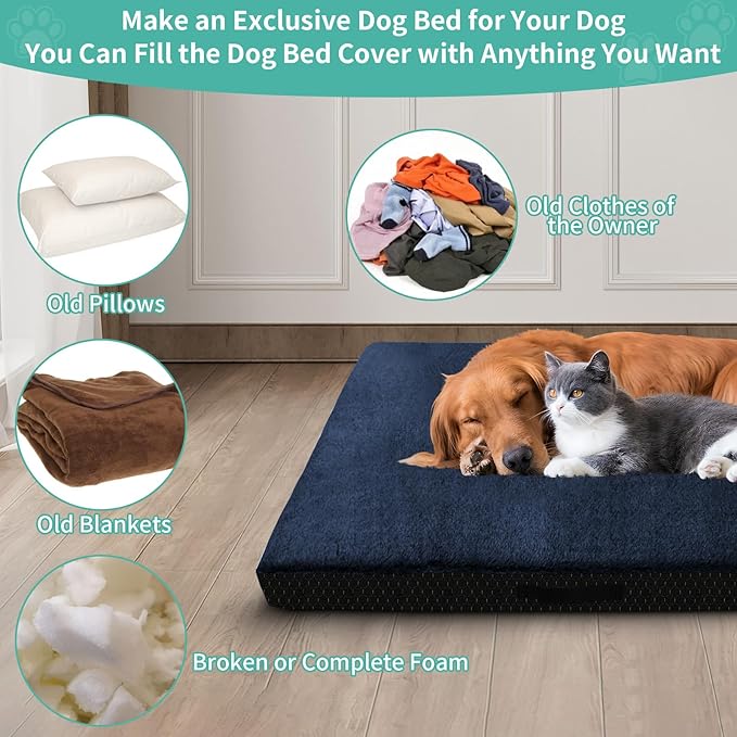 COSHNIBI Dog Bed Covers Replacement Washable,Waterproof Bed Covers Soft Plush Replacement with Zipper & Removable for Dog/Cat 44''Lx32''Wx4''H-Navy Blue