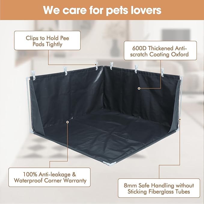 Dog Pee Pad Holder with High Walls, Portable Dog Litter Box for Inside Potty, Splash-Proof No Spill Pee Shield Pad Holder Tray for Puppies Small and Medium Dogs (Grey, Only Pee Pad Holder)