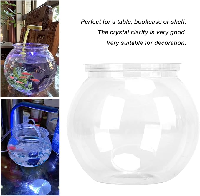 Mini Fish ,Classic Drum Fish Bowl Transparent Plastic Round Bowl Aquarium 360° View of Aquarium Centerpiece or Terrarium 8.27x7 Inch(L)