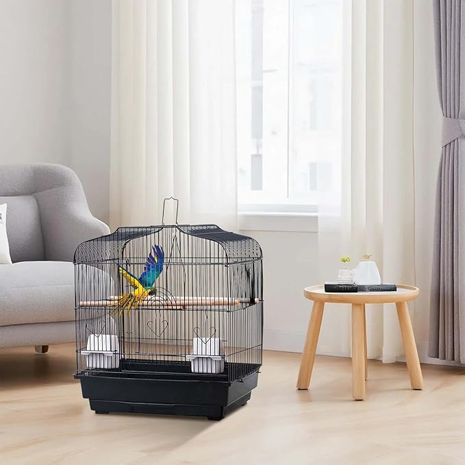 20.5 in Portable Travel Bird Cage with Handle, Metal Parrot Cage with Standing Pole, Food Container and Wooden Perch, Birdcages for Lovebirds Cockatiels Small Parrots Canaries