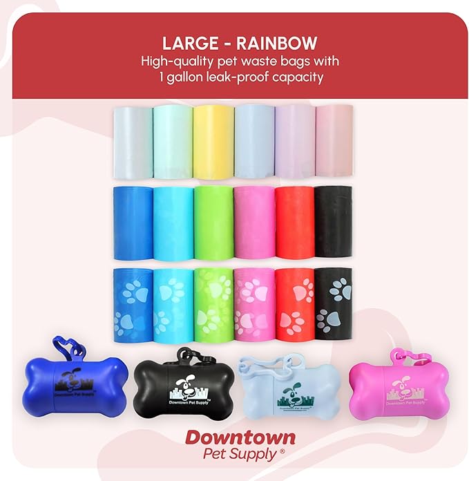 Downtown Pet Supply Scented Poop Bags for Dogs with Dispenser, 180 Count - Leak-Proof Dog Waste Bags and Bone-Shaped Dog Poop Bags Holder for Leash - Lavender Scented, 12.5" x 8.5"