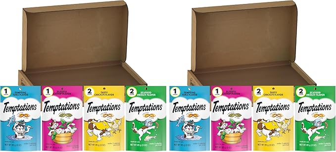 Temptations Cat Treats Classic Crunchy and Soft Feline Favorites Variety Pack,3 oz. Pouches,(Pack of 12)