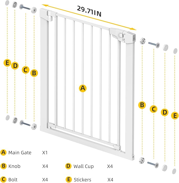 Easy Step Walk-Thru Baby Gate – Adjustable Safety Gate for Babies & Pets, Pressure Mount Kit, Includes Wall Cups – 29.7-59.8W x 30.5H, Auto-Close