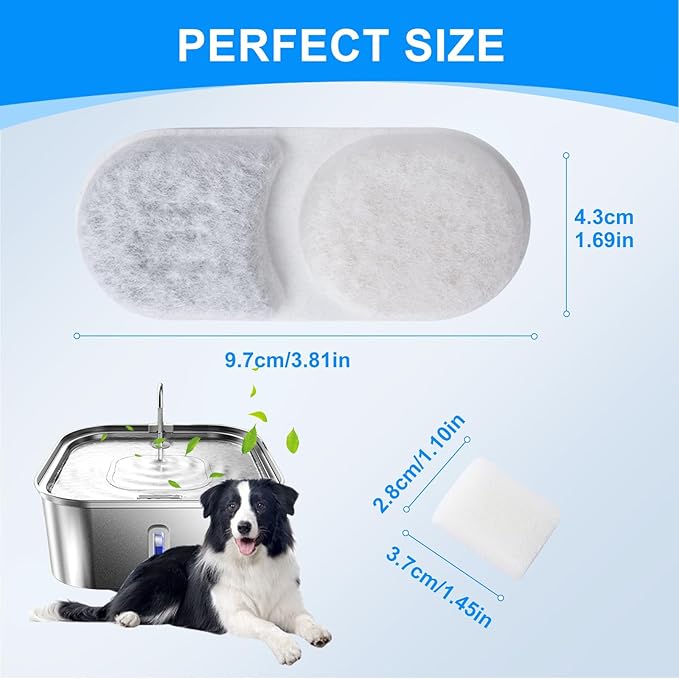 12+12PCS Dog Water Fountain Filters Replacement Compatible with MAILOFY 14L/3.7Gal Dog Water Bowl Filter, Activated Carbon & Sponges for Stainless Steel Dog Fountain