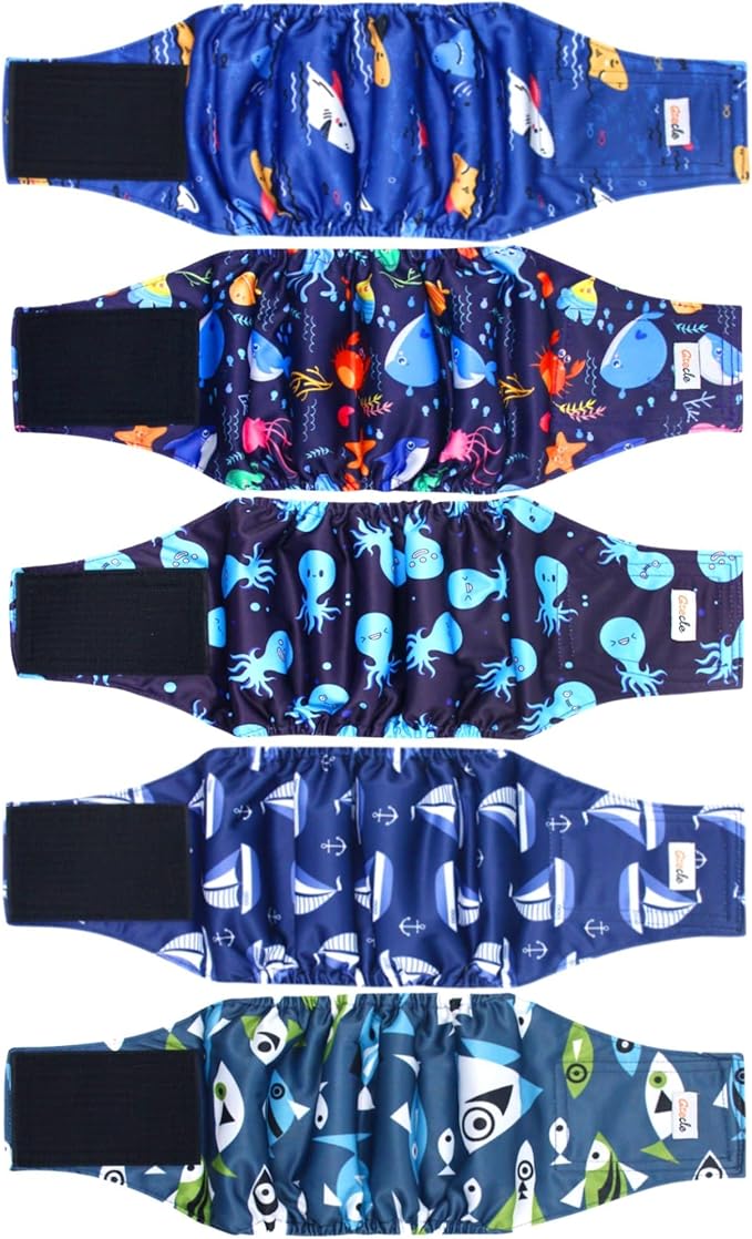 5 Pack Dog Diapers Male Reusable, Premium Belly Bands for Dogs, High Absorbing Male Dog Pee Wraps for Doggie in Incontinence or Excitable Urination and Training XXL
