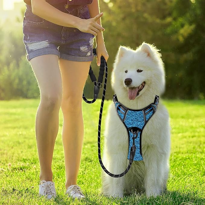 BARKBAY Dog Harness No Pull with ID Tag Pocket - Heavy Duty, Reflective, Easy Control for Large Dogs(Blue/Black,XL)