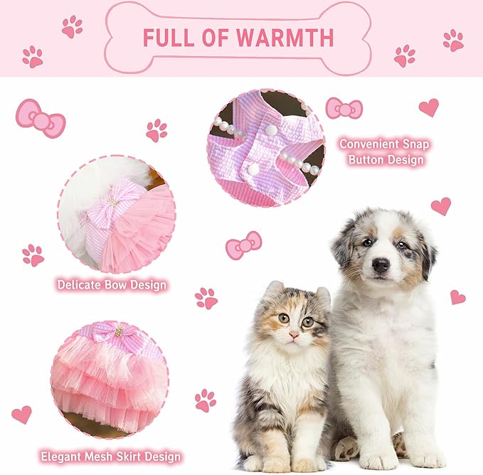 Dog Dresses, Fashion Pet Dog Clothes, Striped Mesh Puppy Dogs Princess Dresses (Pink, Large)