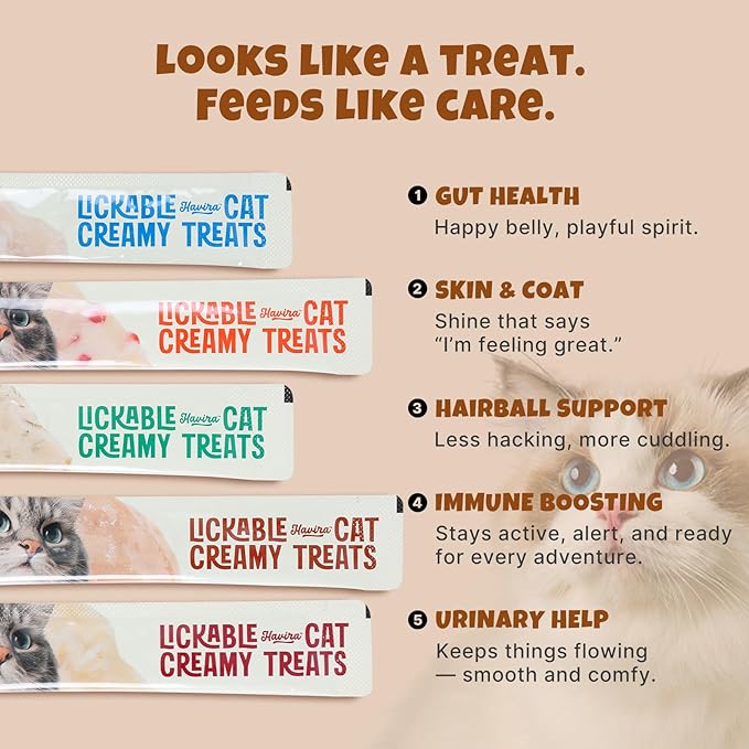 Havira Healthy Lickable Creamy Cat Treats Hairball Control – Chicken & Cat Grass Flavor Squeeze Treats with Psyllium Husk, Functional Snacks to Help Reduce Hairball Buildup, Grain Free