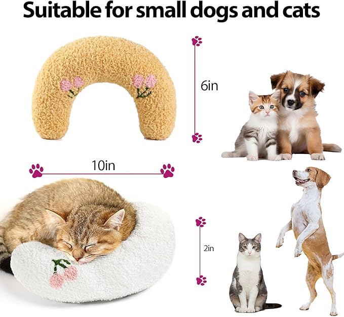 U-Shaped Calming Pillow for Cats and Dogs - Super Soft Plush Fabric, Cozy Headrest, Neck Support for Deep Sleep, Kitten Headrest, Pet Bed (White)