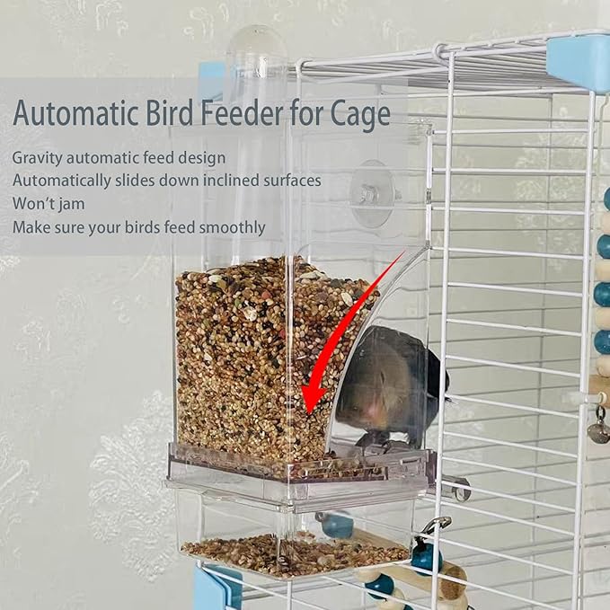 No Mess Bird Feeder Water Dispenser Set, Automatic Transparent Parrot Feeder Acrylic Parrot Food Container Drinker Cage Accessories for Small Birds Parakeet Canary Finch Cockatiel Lovebirds