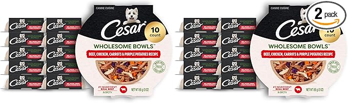 Cesar Wholesome Bowls Adult Wet Dog Food,Beef,Chicken,Purple Potatoes & Carrots,Wet Food for Dogs,3 Oz. Bowls,10 Count (Pack of 2)