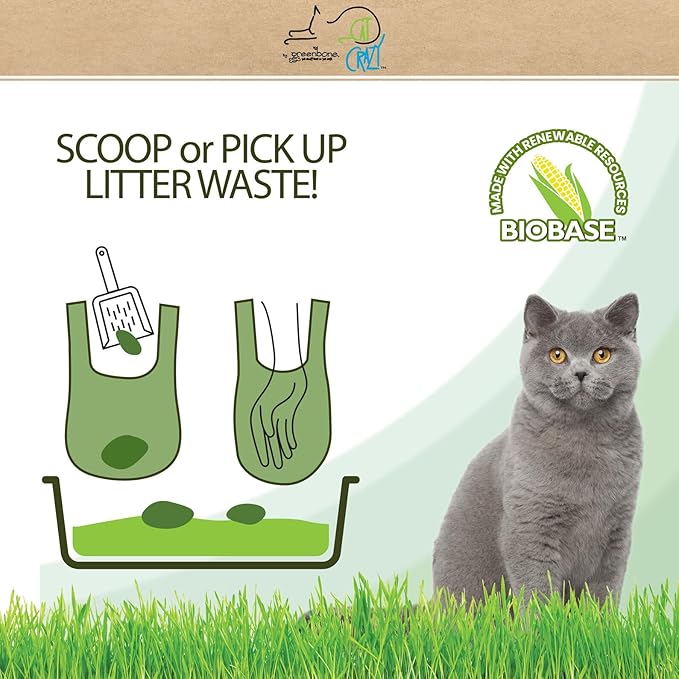 Greenbone Biobase Cat Litter Bags Unscented Tie-Handle Litter Box Bags - 100 Pet Waste Bags - Large 14 Inch x 7.5 Inch