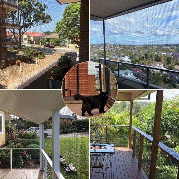 10x13 ft Cat Netting Balcony, No Steel Wire, Anti-Fall Safety Net for Cats – Pet Balcony Screen, Catio Netting, Cat Fence Barrier for Apartment Balconies, Windows, Stair, Decks, Patios