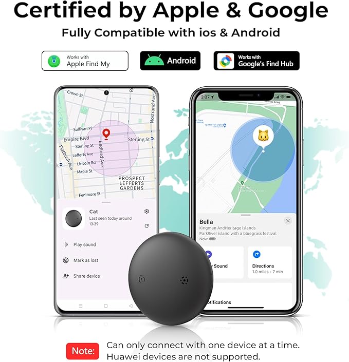 GPS Cat Tracker Collar(iOS & Android), Bluetooth Mini GPS Dog Tracker, Smart Pet Activity Tracker, No Monthly Fee, Work with Apple Find My & Google Find Hub, Finder Tag for Pets,Items 2 Pack Blue