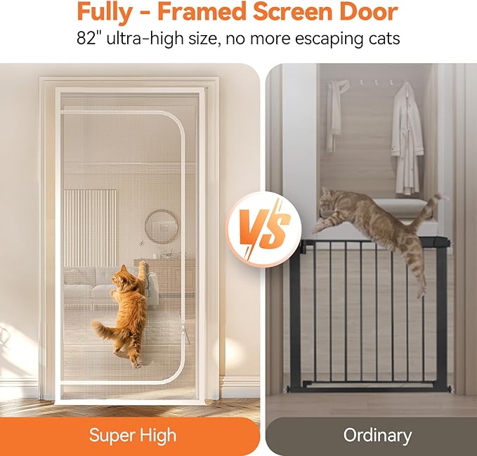 BFNN Cat Screen Door, Extra Tall Cat-Proof Mesh Gate, Fit Door Size 38'' x 82.5'', Anti Scratch Mesh with Zipper Closure, for Living Room, Kitchen, Bedroom (White)
