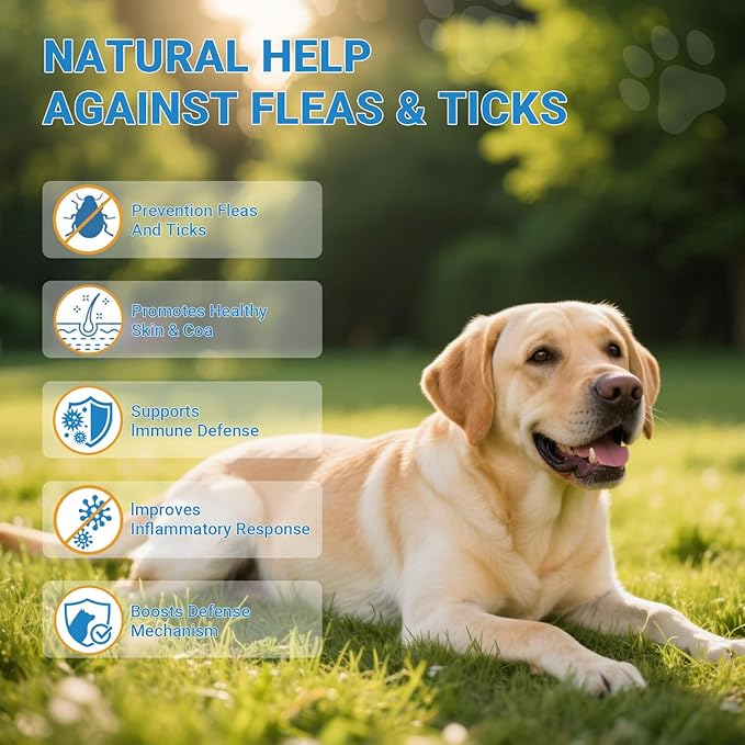 Flea and Tick Prevention for Dogs, 180 Soft Chews Natural Dog Flea and Tick Chewables Oral Flea Supplement for Dogs, Puppy Flea Support - All Breeds & Ages - Chicken Flavor