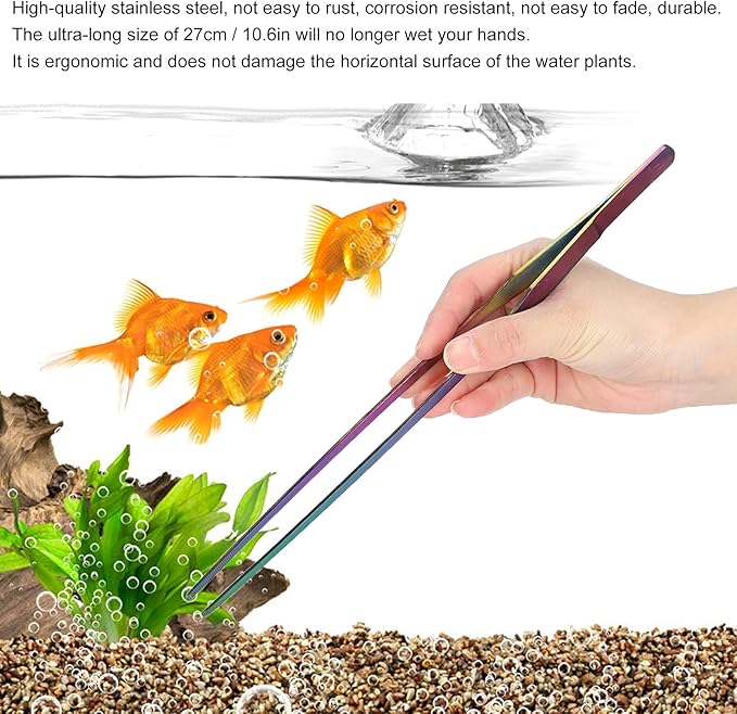 27cm Reptile Feeding Tongs, Rainbow Color Aquarium Tweezers Stainless Steel Fishbowl Long Tweezers, Aquascaping Tools for Hold Worms, Reptiles, Lizards, Bearded Dragon(27cm Straight Clip)