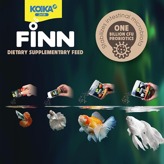 KOIKA FINN Probiotic Fish Food Pellets for Ornamental Fish, 43% Protein with Bacillus Probiotics, Supports Digestion and Immune Health for Daily Feeding (50g, Ornamental Fish - 0.4mm Pellets)