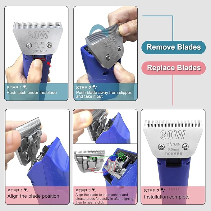 15W Detachable Dog Grooming Wide Blades,Compatible with Andis,Oster A5,Wahl KM10 Series Clippers,Cut Length 3/64”(1.2mm)