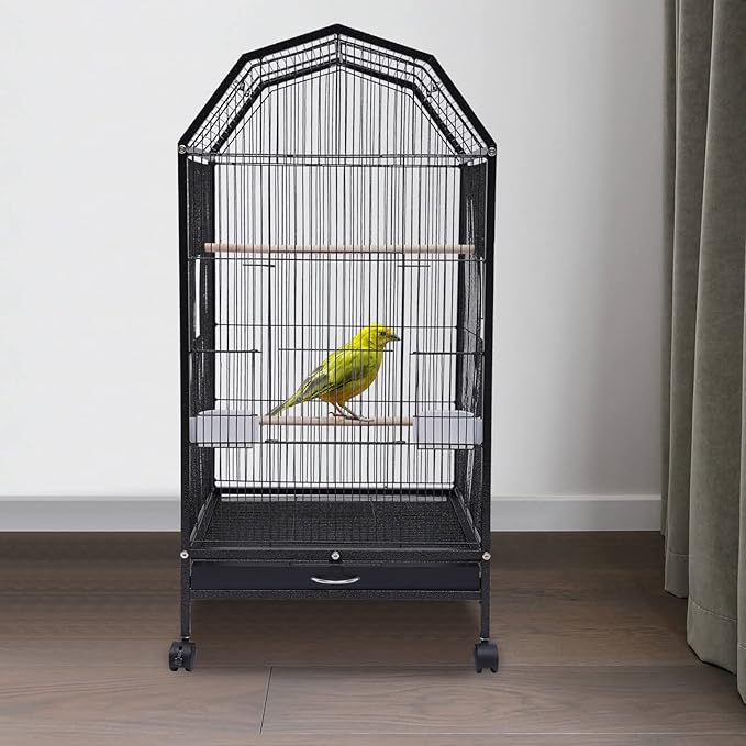 Parakeet Bird Cage with Stand, 39.9-Inch Large Bird Cages with 4 Universal Wheels and 2 Feeding Cups, Finch Bird Pet Bird Flight Cages, 360° Full Hollow Bird Cage for Cockatiel Conure Macaw Budgie