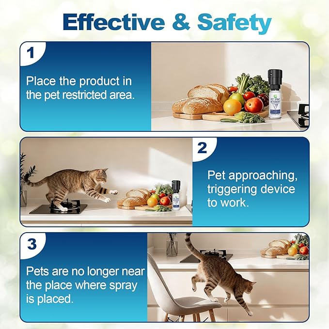 Cat Deterrent Spray Refill, Pet Spray Deterrent System, Motion Activated Cat System, Cat & Dog Odorless & Indoor, Up to 3 Feet Away, Pet Deterrent Spray Refill 4 Pack 15.56Oz