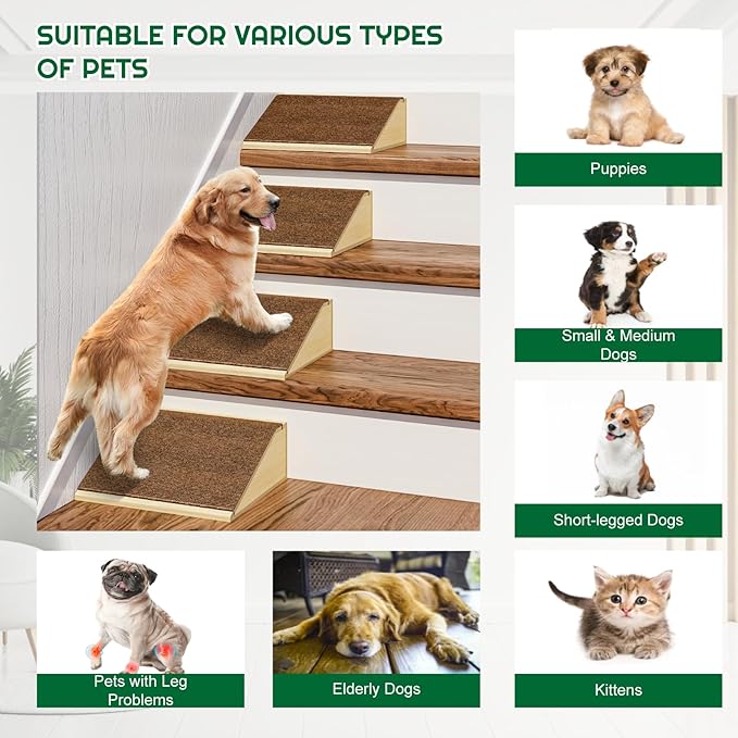 Dog Ramp for Stairs, Non-Slip Dog Stairs, Low-Angled Pet Ramps for Small, Medium Dogs & Cats, Step and Stair Assist for Injured and Older Pets, 2 Pack