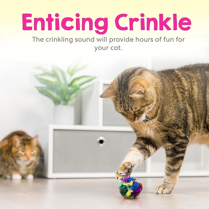 Cat Crinkle Balls 1.5 Inch | 4 Pack | Soft Lightweight Indoor Cat Toys with Durable Crinkle Build and Engaging Crinkle Sound