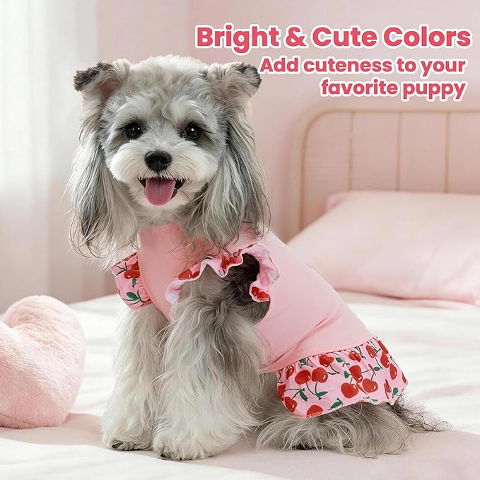 XPUDAC 4 Pack Cute Dog Dress for Small Dog, Floral Pet Clothes Sweet Girl Puppy Dress Colorful for Birthday Holiday Spring Summer Pet Outfits Skirt for Girls, XS