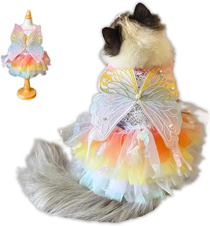 Cat/Small Dog Pretty Fairy Costume Clothing - Cute Dress Outfit for Spring Halloween Christmas Girl Party (M)