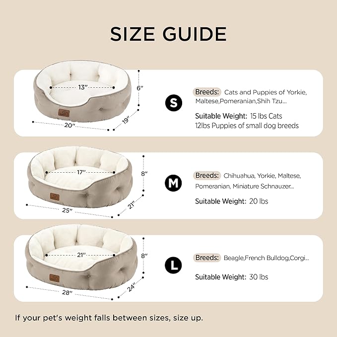 Bedsure Dog Bed for Medium Dogs - Round Washable Medium Pet Bed, Anti-Slip Donut Fluffy Plush Indoor Fur Cat Bed, 28 inches, Camel