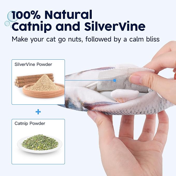 Potaroma Cat Toys Flopping Fish with Catnip, Moving Kitten Kicker, Floppy Wiggle Carp for Small Dogs, Interactive Motion Kitty Exercise, 10.5 Inches
