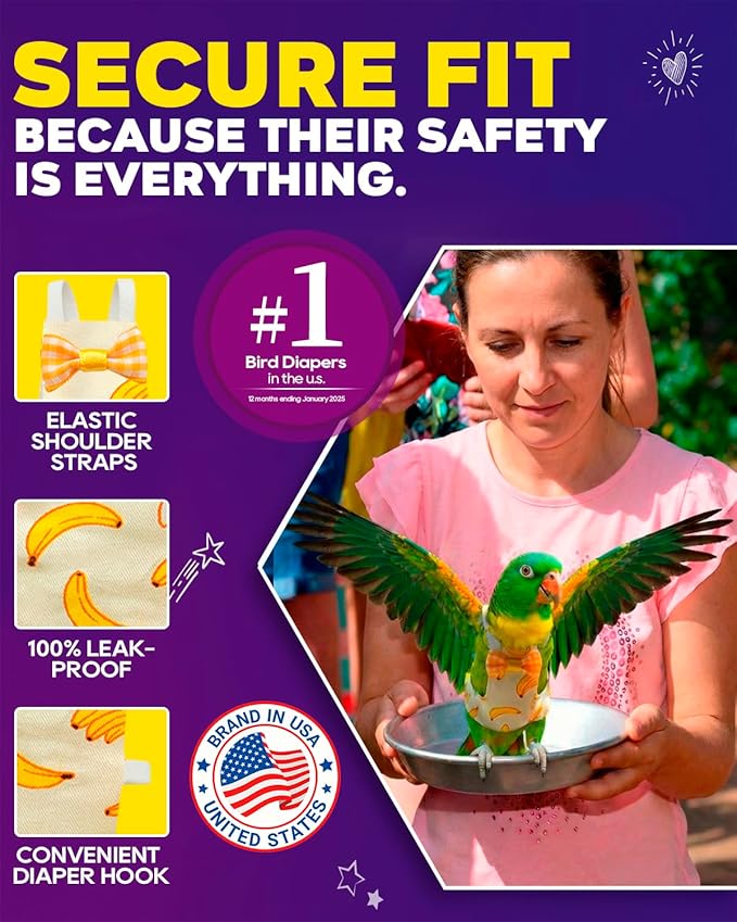 10Pcs Reusable Bird Diapers - Washable Parrot Nappy with Waterproof Lining & Adjustable Straps for Pigeons (Size L)