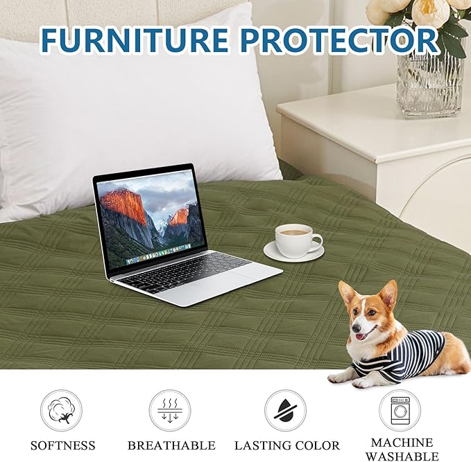 hyha Waterproof Dog Blanket, Reversible Pet Bed Blanket, Soft Sofa Couch Cover for Dogs Washable, Waterproof Pet Couch Covers for Sofa Puppy Cats Furniture Protector(82"x102", Green/Navy Blue)