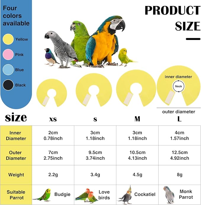 4Pack Bird Cone Collar, Anti-Grab Feather Plucking Wound Healing Safety Elizabethan Collar, Protective Recovery Cones for Budgerigar Cockatiel Lovebirds Cockatoo Parrots (S)
